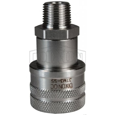Dixon DQC T Quick Disconnect Hydraulic Ball Valve Coupling, 3/8-18 Nominal, Male NPTF, 316 SSss Steel 3TM3-SS